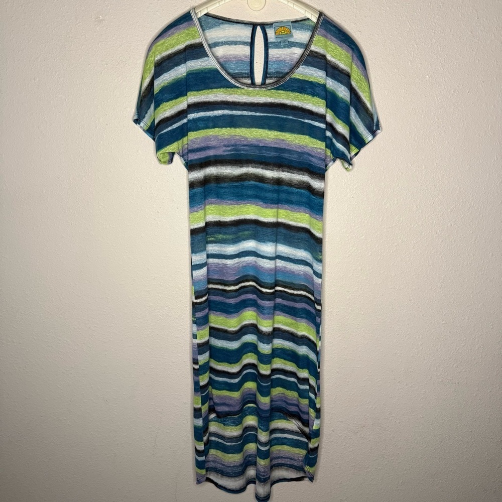 C&C California Maxi Dress High Low Cap Sleeves Multi Color Stripes Women’s Sz S